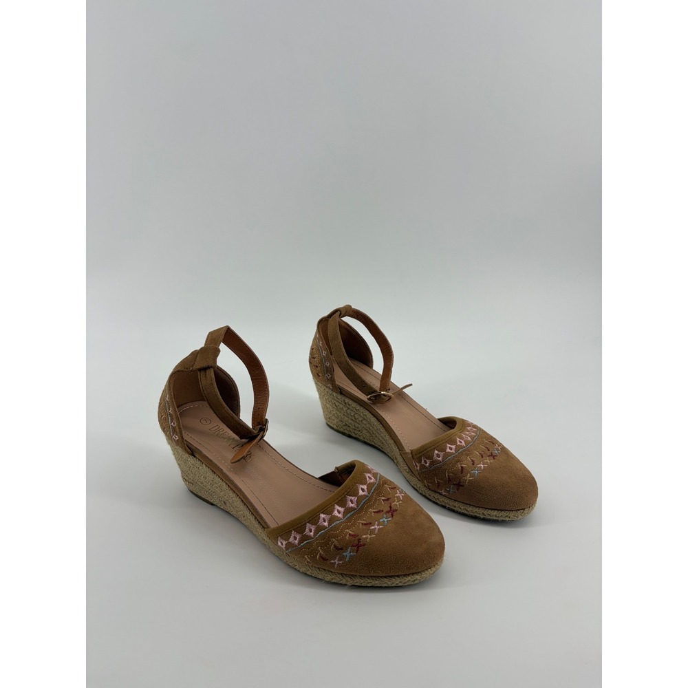 Dream Pairs Womens 7 Brown Espadrille Wedge Sandals Embroidered Boho Ankle Strap